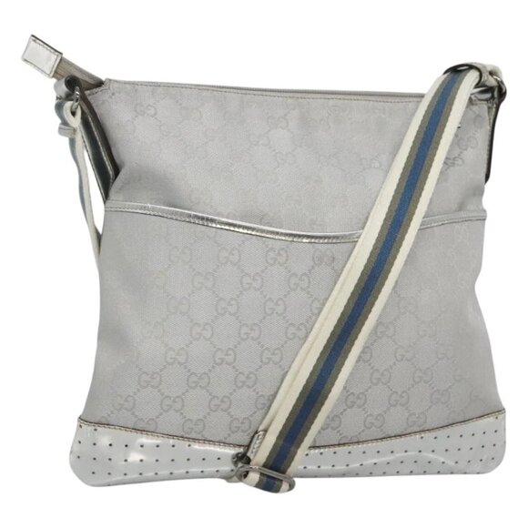 GUCCI Sherry Line GG Canvas Shoulder Bag Silver Blue 145857 Auth 114645 - Picture 1 of 16